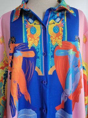 Women’s Baroque-Style Pink Graphic Print Shirt Dress (Size: XL)